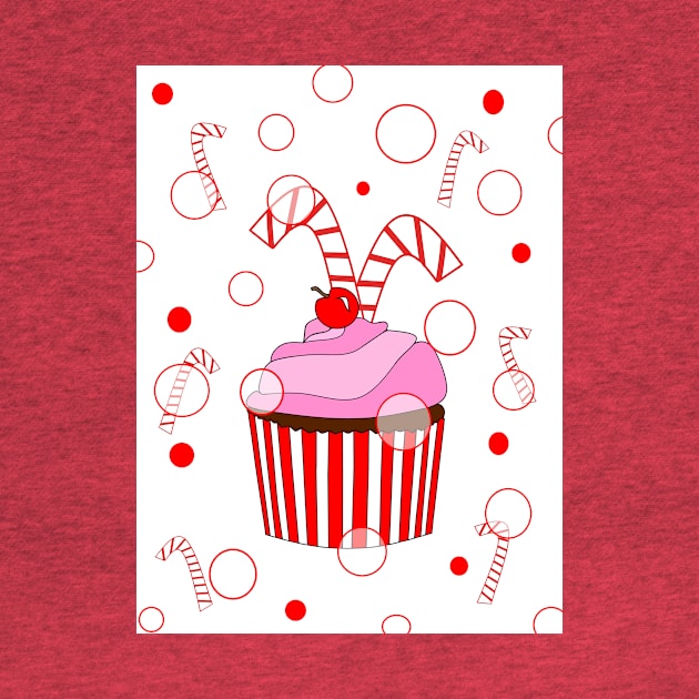 RED Festive Christmas Cupcake With Candy Canes by SartorisArt1